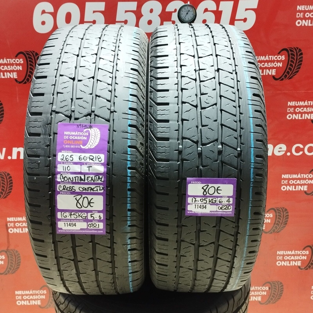 2x 265 60 R18 110T CONTINENTAL CROSS CONTACT LX M+S* 5.6/6.4mm REF:11494