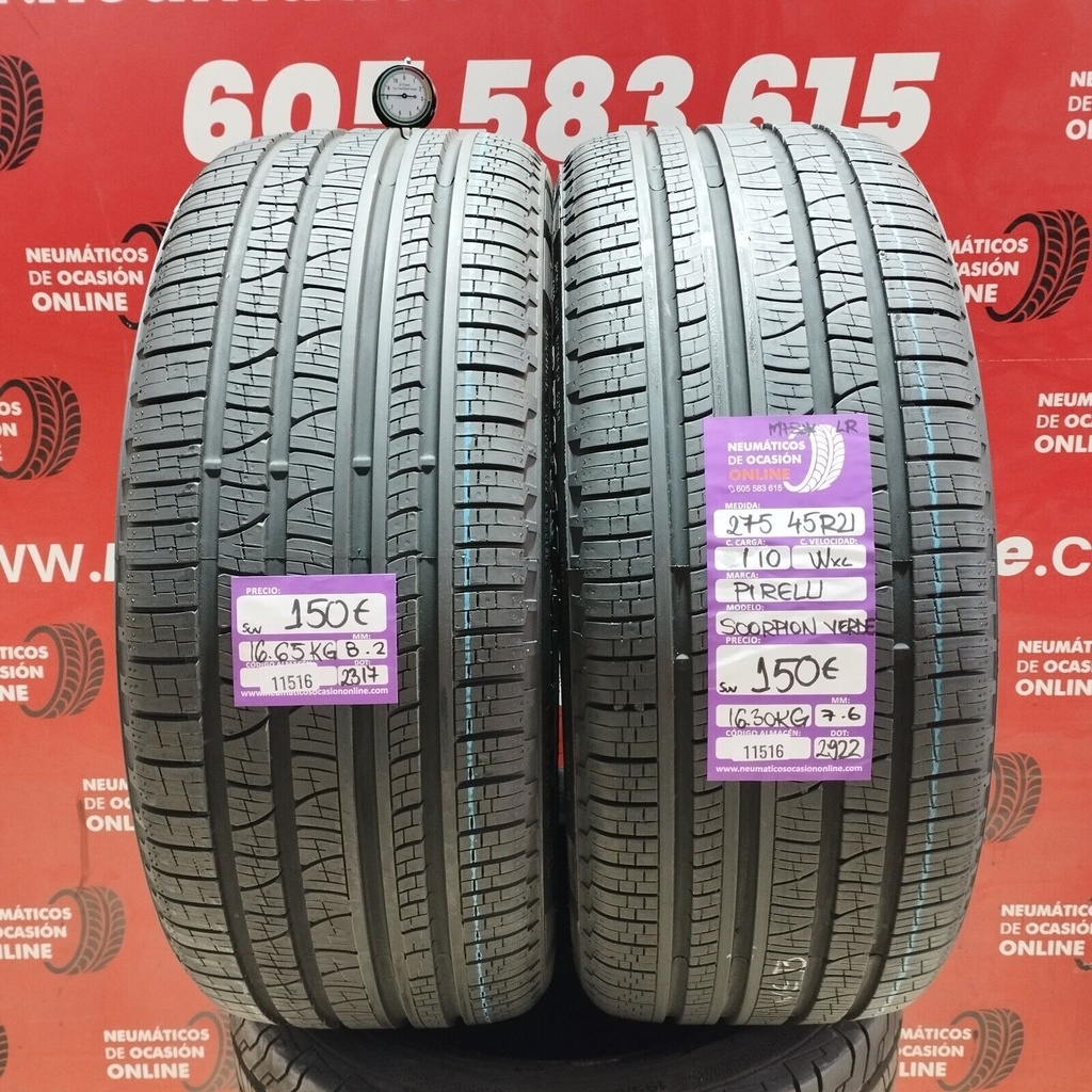 2x 275 45 R21 110WXL PIRELLI SCORPION VERDE M+S* LR 8.2/7.6mm REF:11516