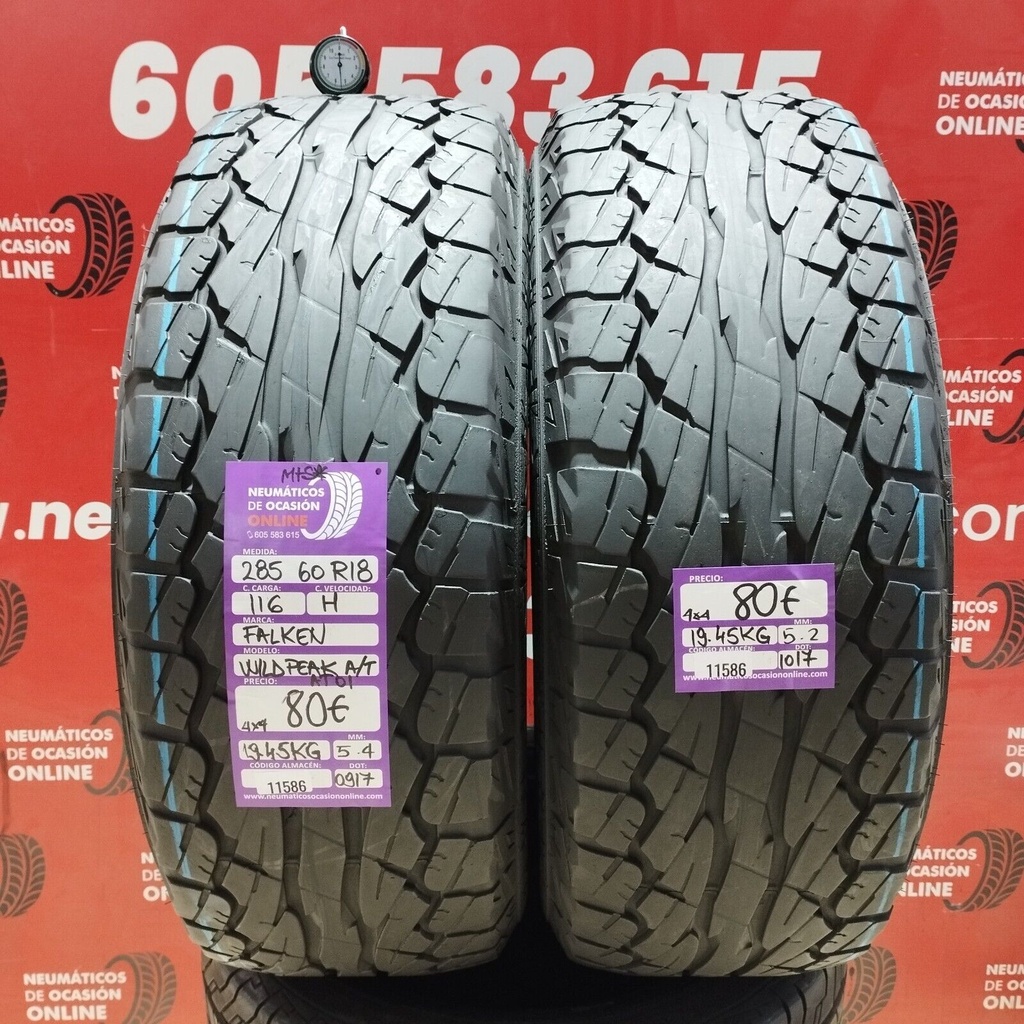 2x 285 60 R18 116H FALKEN WILD PEAK A/T M+S* 5.4/5.2mm REF:11586