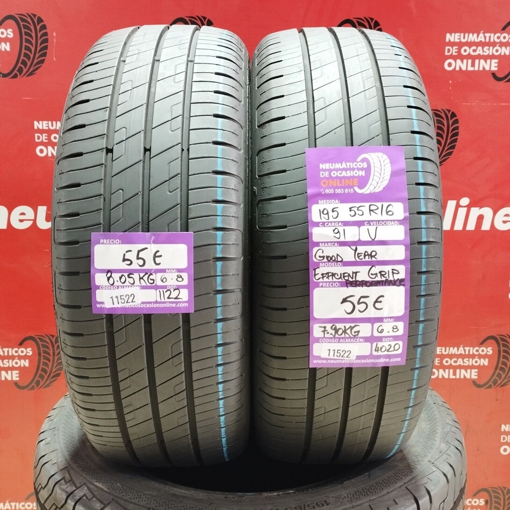 2x 195 55 R16 91V GOODYEAR EFFICIENT GRIP DOT: 1122/4020 (SIN USO) Ref.11522