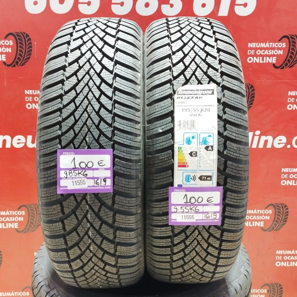 2x 195 55 R20 95H XL BRIDGESTONE BLIZZAK LM005 DOT: 1619 (SIN USO) Ref.11555