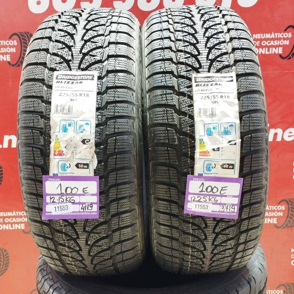 2x 225 55 R18 98V BRIDGESTONE BLIZZAK DOT: 4119/3719 (SIN USO) Ref.11553