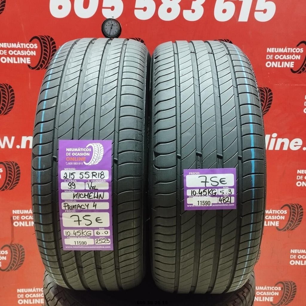 2x 215 55 R18 99VXL MICHELIN PRIMACY4 6.0/5.3mm Ref.11590