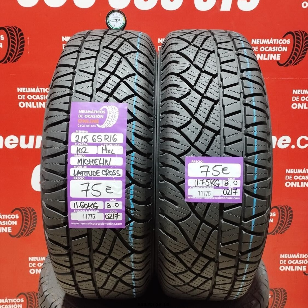 2x 215 65 R16 102HXL MICHELIN LATITUDE CROSS 8.0/8.0mm Ref.11775