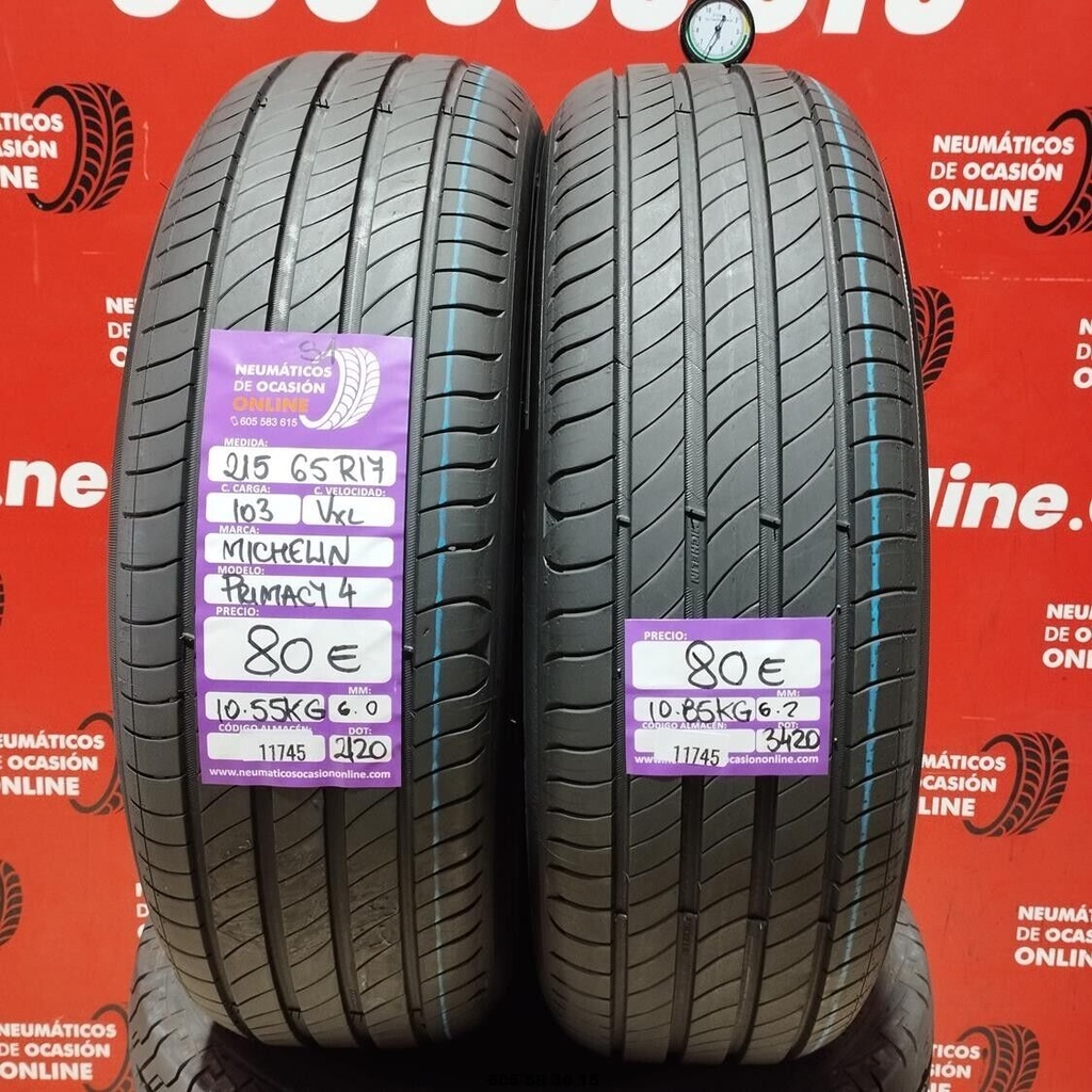 2x 215 65 R17 103VXL MICHELIN PRIMACY4 6.0/6.2mm Ref.11745