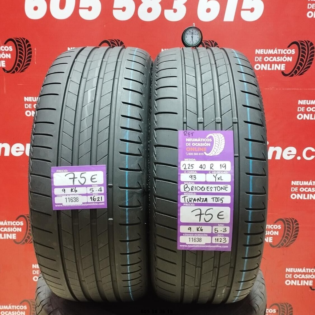 2x 225 40 R19 93YXL BRIDGESTONE TURANZA T005 RFT 5.4/5.3mm REF:11638