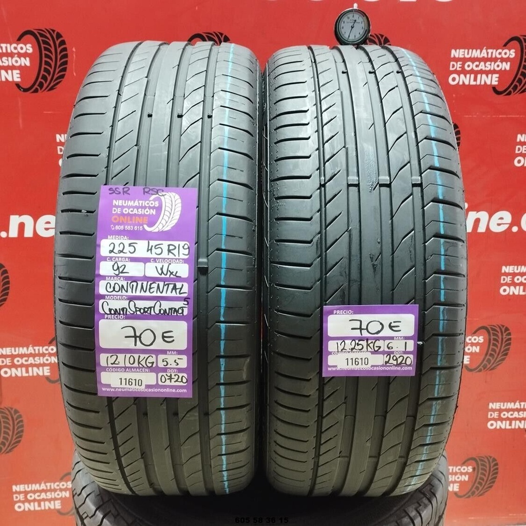 2x 225 45 R19 92WXL CONTINENTAL CONTISPORT CONTACT5 RSC 5.5/6.1mm REF:11610