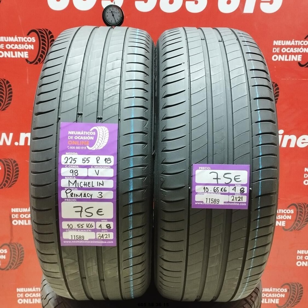 2 x 225 55 R18 98V MICHELIN PRIMACY3 4.8/4.8mm REF:11589