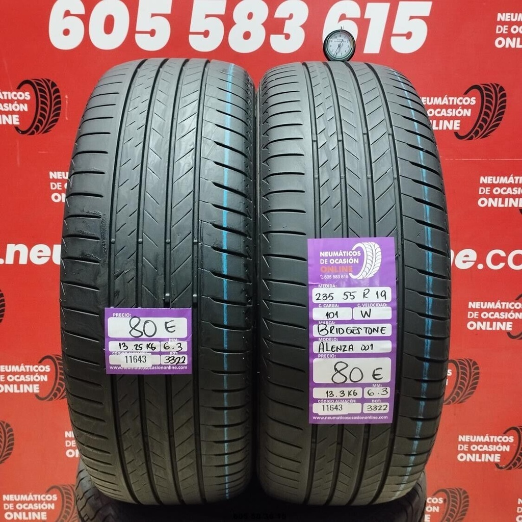 2x 235 55 R19 101W BRIDGESTONE ALENZA 001 6.3/6.3mm REF:11643