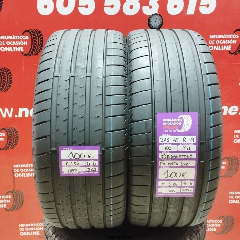 2x 245 45 R19 102YXL BRIDGESTONE POTENZA SPORT 5.6/5.8mm REF:11605