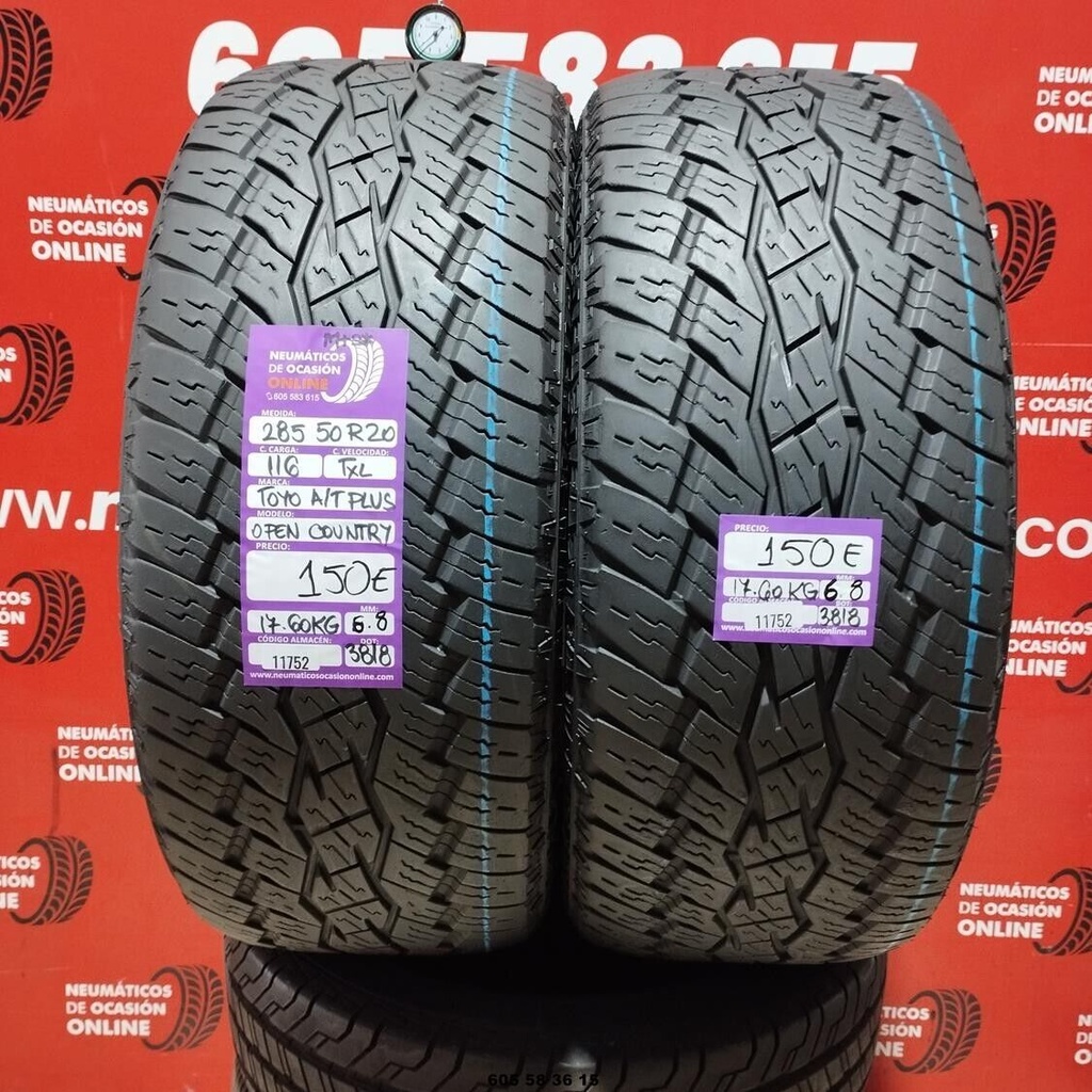 2x 285 50 R20 116TXL TOYO A/T PLUS OPEN COUNTRY M+S* 6.8/6.8mm REF:11752