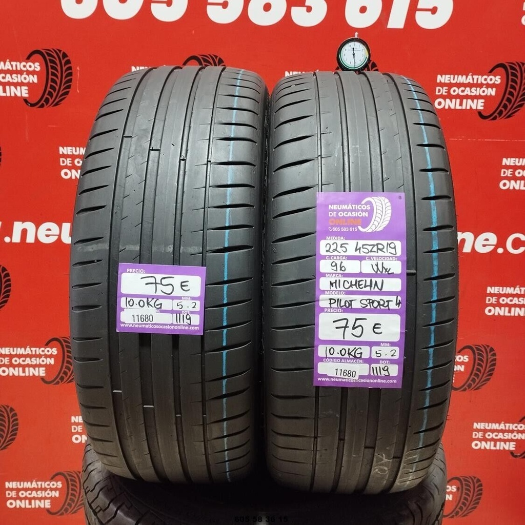 2x 225 45 Z R19 96WXL MICHELIN PILOT SPORT4 5.2/5.2mm REF:11680