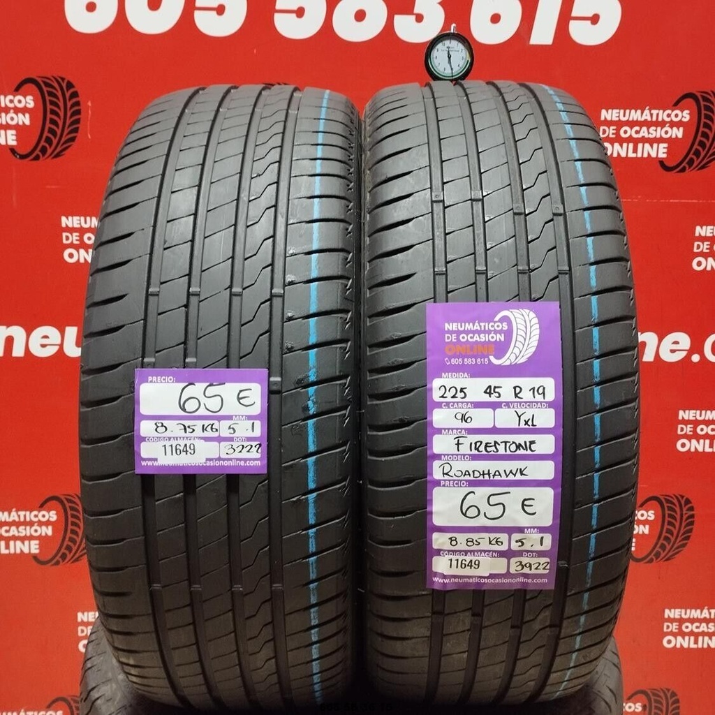 2x 225 45 R19 96YXL FIRESTONE ROADHAWK 5.1/5.1mm REF:11649