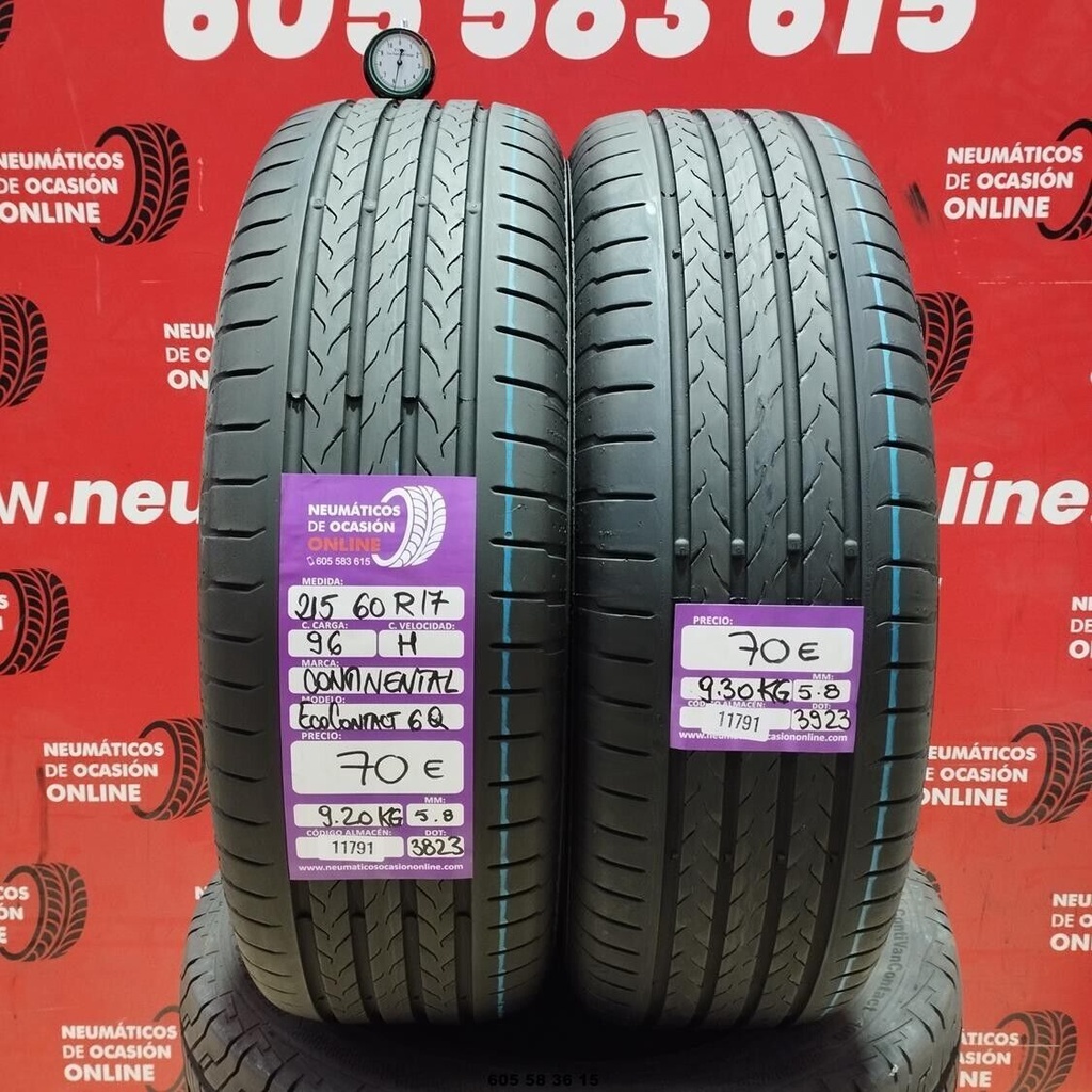 2x 215 60 R17 96H CONTINENTAL ECOCONTACT 6Q 5.8/5.8mm REF:11791