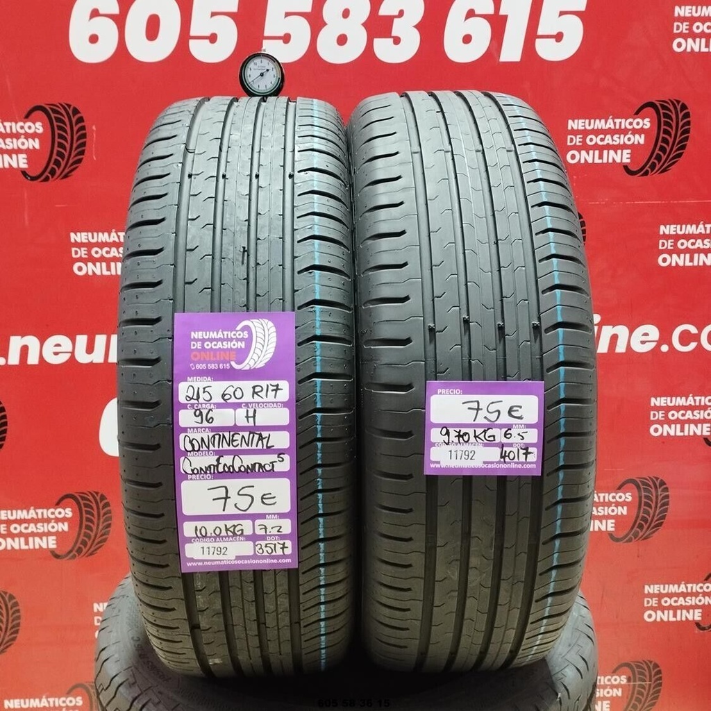 2x 215 60 R17 96H CONTINENTAL CONTIECOCONTACT5 7.2/6.5mm REF:11792