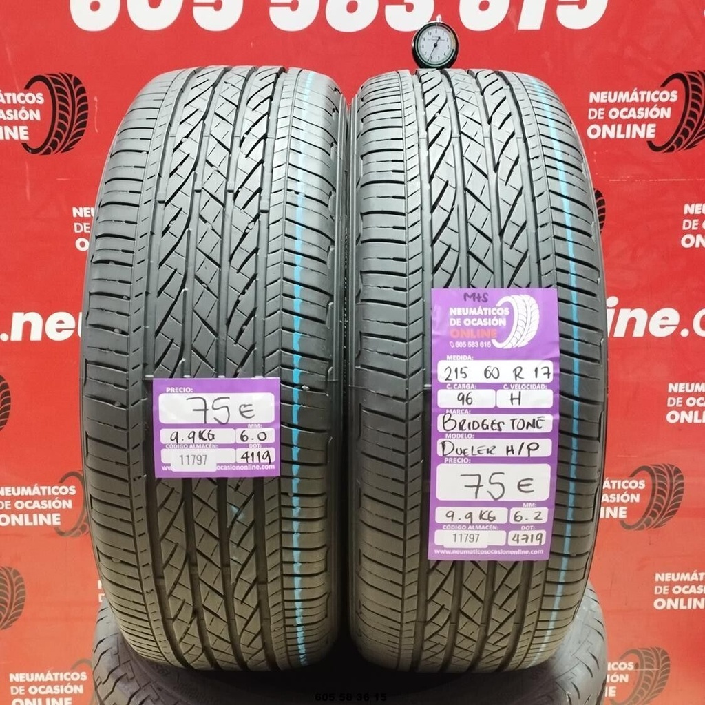 2x 215 60 R17 96H BRIDGESTONE DUELER H/P  M+S 6.0/6.2mm REF:11797