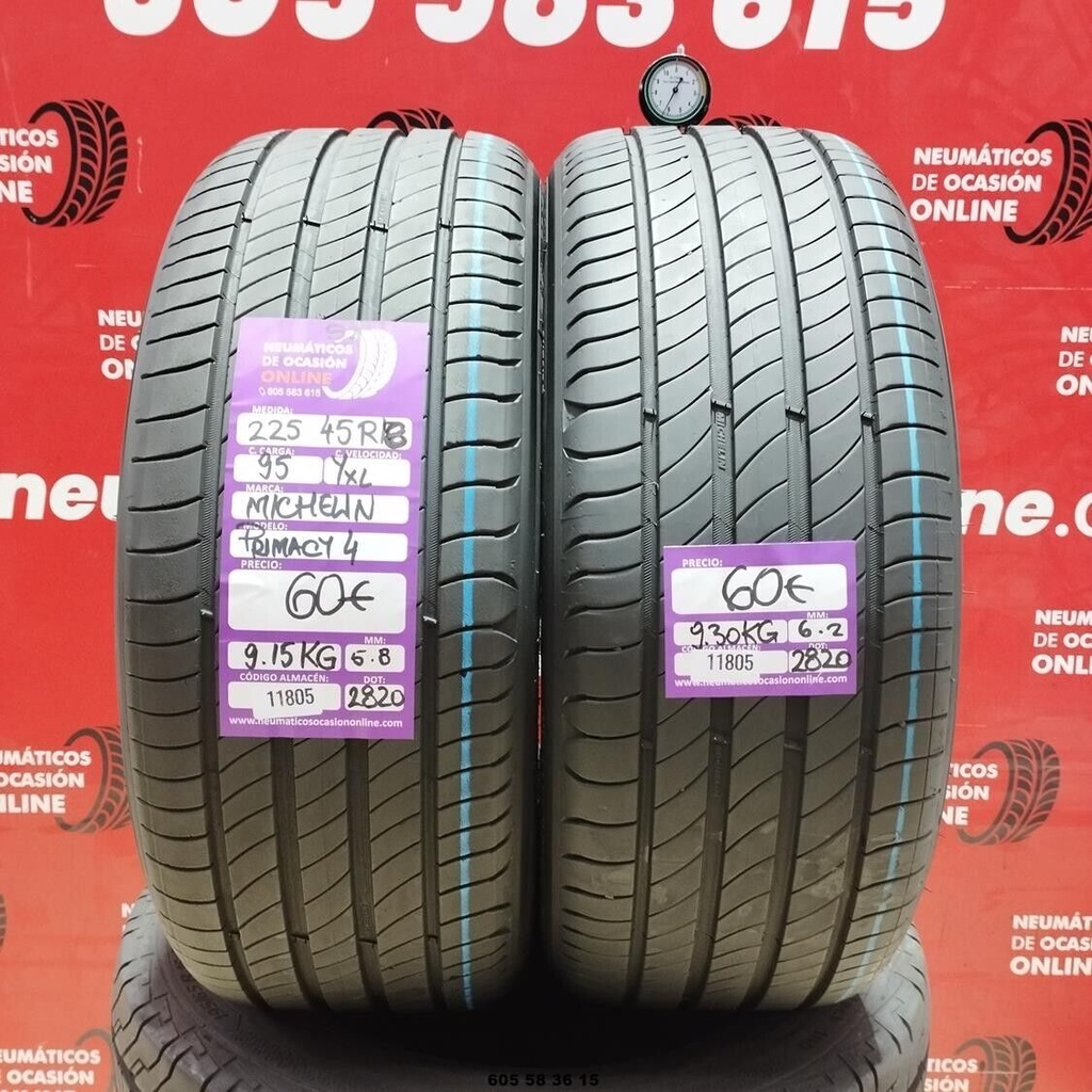 2x 225 45 R18 95YXL MICHELIN PRIMACY4 S1 5.8/6.2mm REF:11805