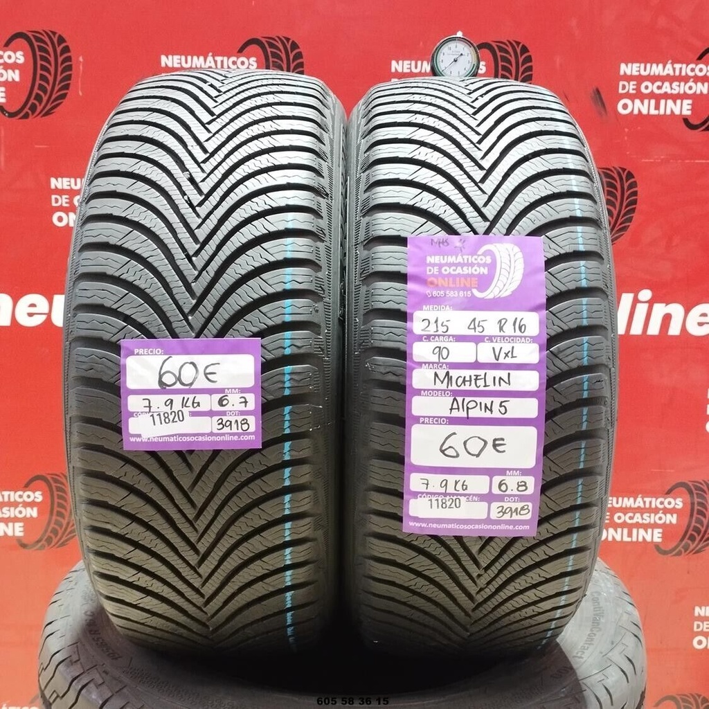 2x 215 45 R16 90VXL MICHELIN ALPIN5 M+S* 6.7/6.8mm REF:11820