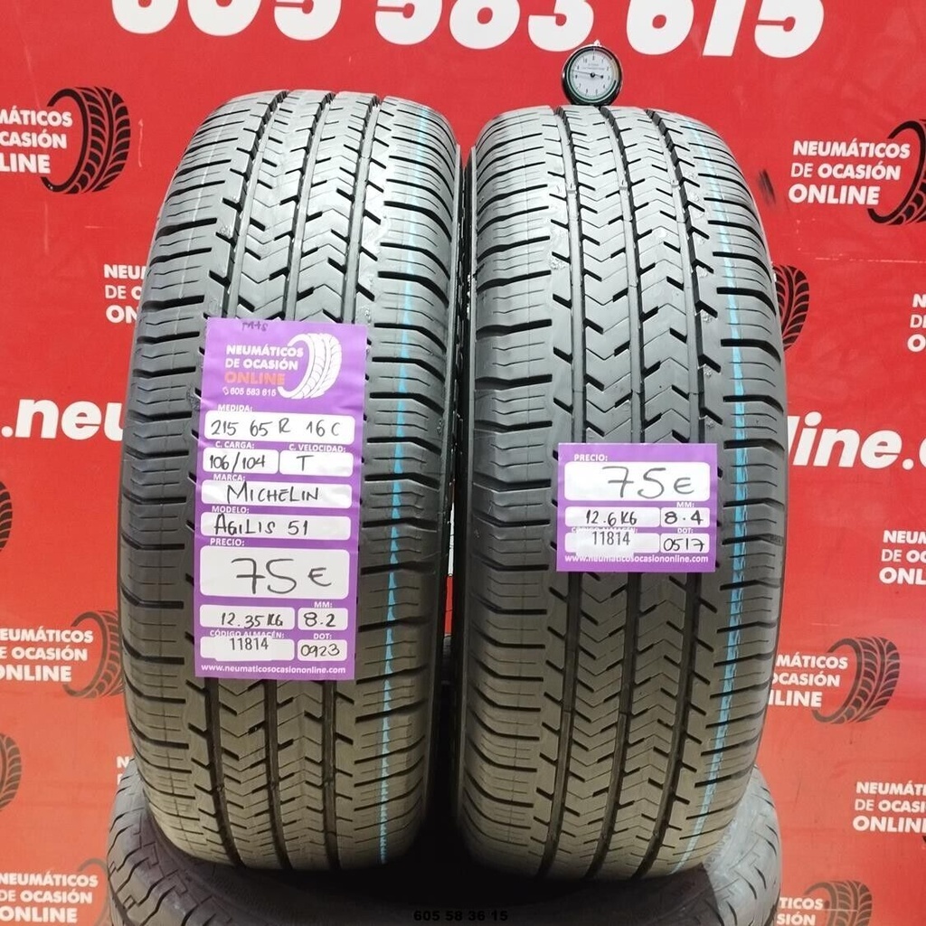 2x 215 65 R 16C 106/104T MICHELIN AGILIS 51 M+S 8.2/8.4mm REF:11814