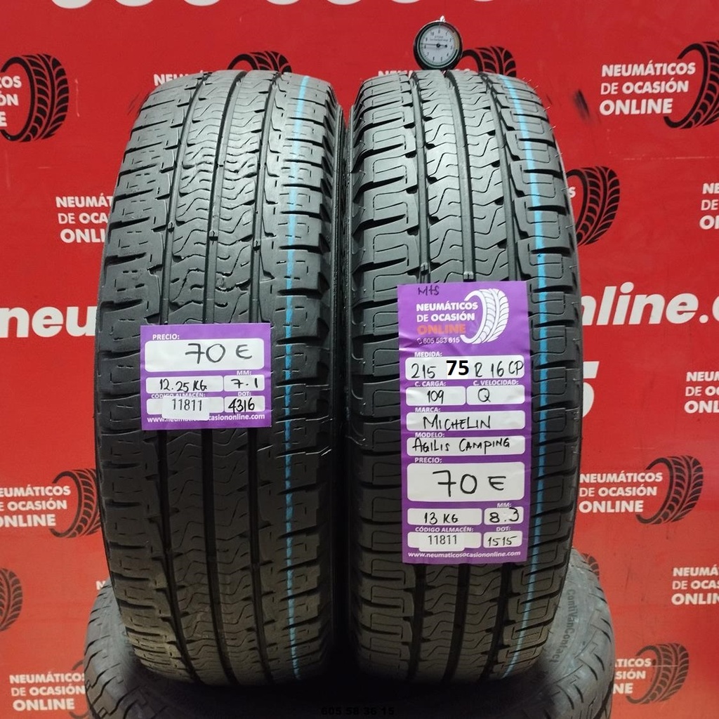 2x 215 75 R16C 109Q MICHELIN AGILIS CAMPING M+S 7.1/8.3mm REF:11811