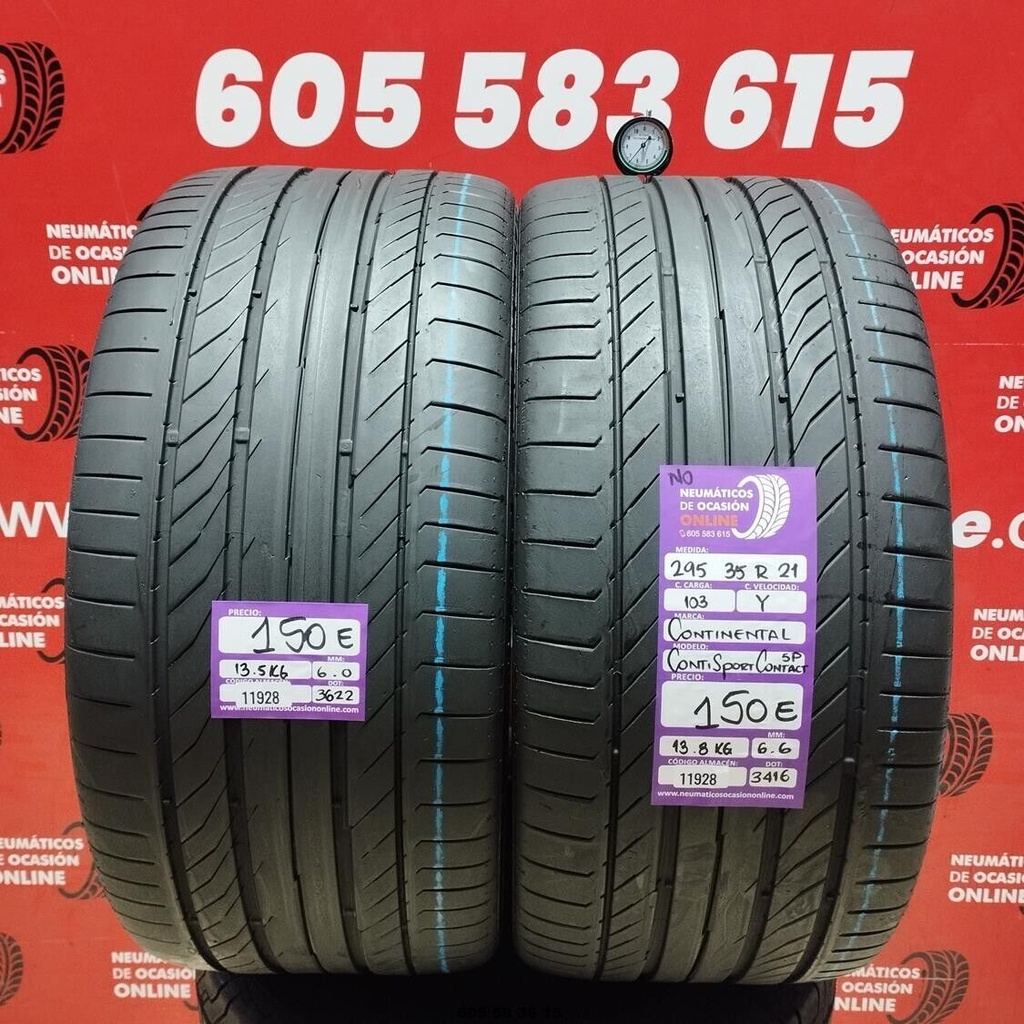 2x 295 35 R21 103Y CONTINENTAL CONTISPORT CONTACT NO 6.0/6.6mm REF:11928