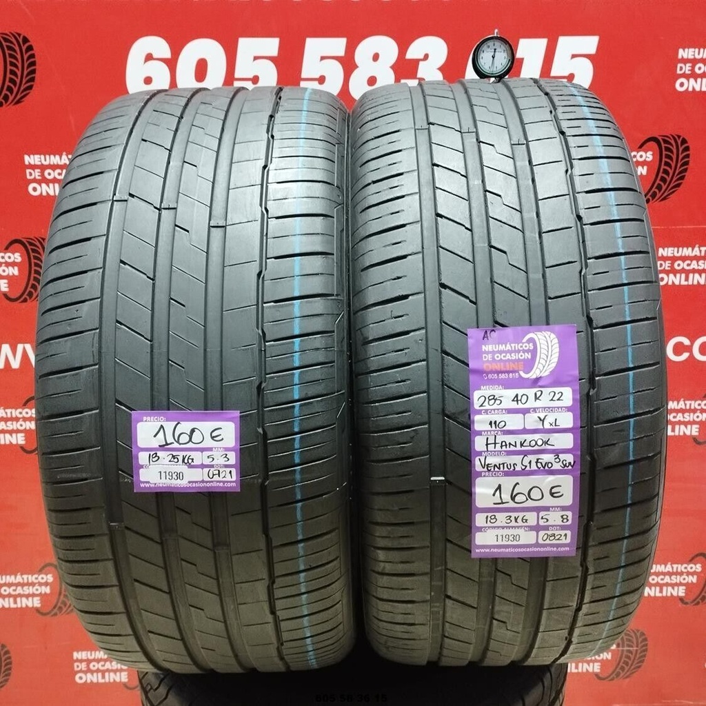 2x 285 40 R22 110YXL HANKOOK VENTUS S1 EVO3 AO 5.3/5.8mm REF:11930