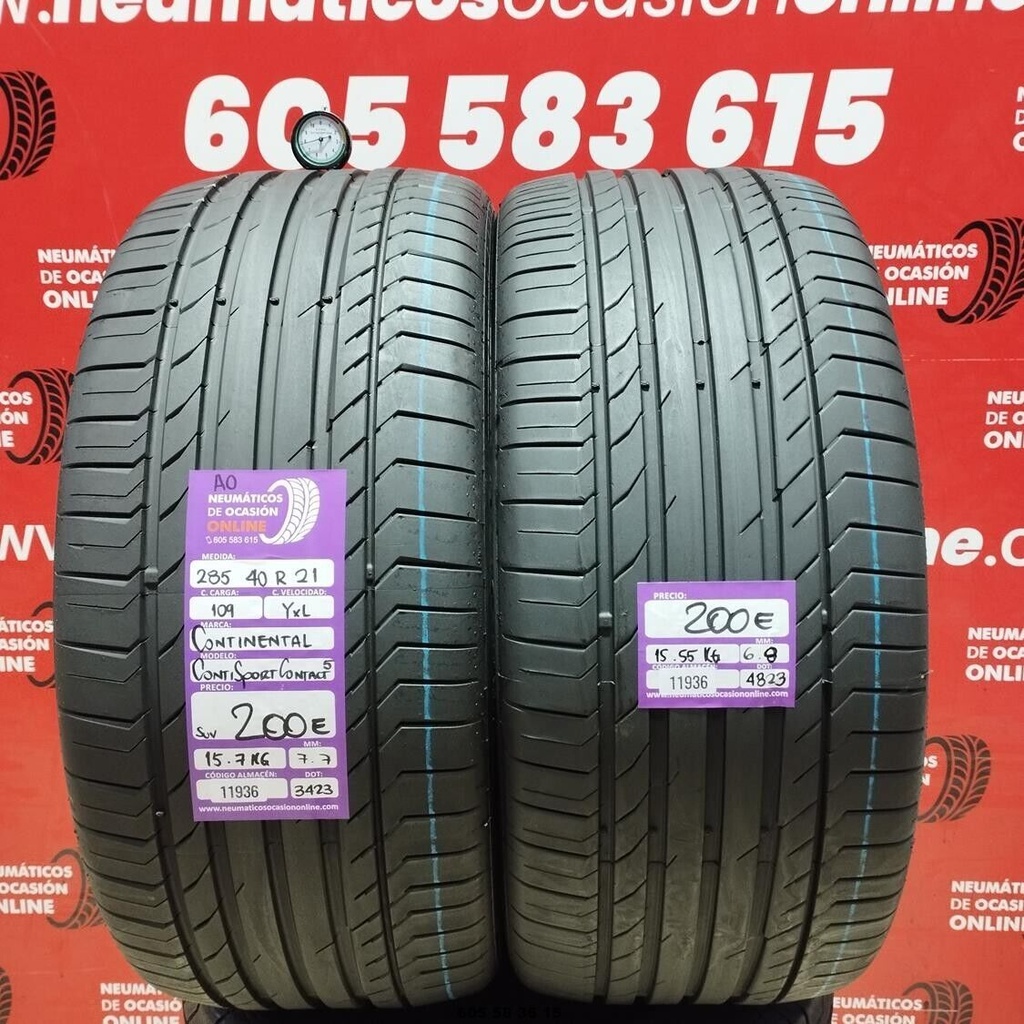 2x 285 40 R21 109YXL CONTINENTAL CONTISPORT CONTACT5 AO 7.7/6.8mm REF:11936