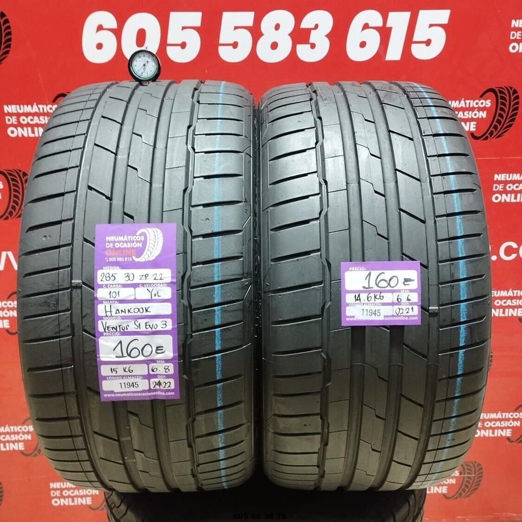 2x 285 30 Z R22 101YXL HANKOOK VENTUS S1 EVO3 6.8/6.6mm REF:11945