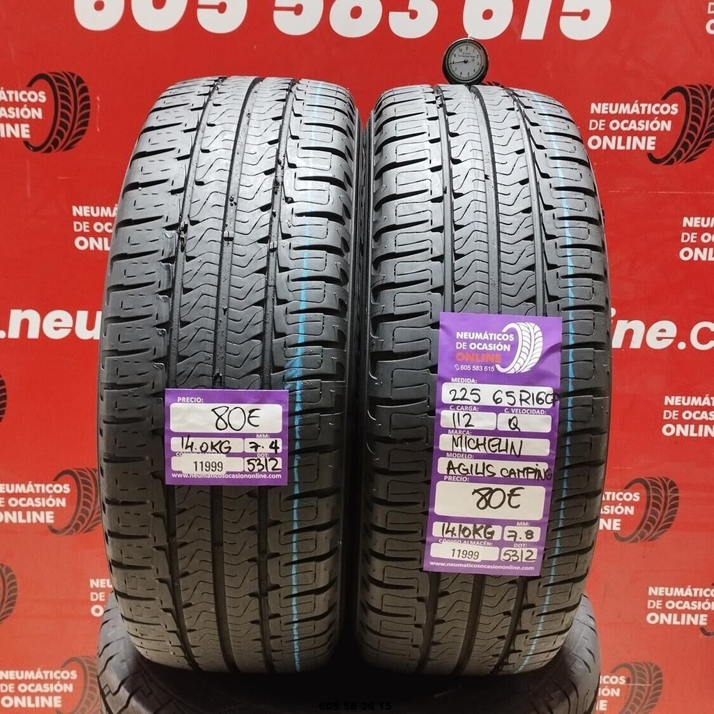 2x 225 65 R16CP 112Q MICHELIN AGILIS CAMPING 7.4/7.8mm REF:11999