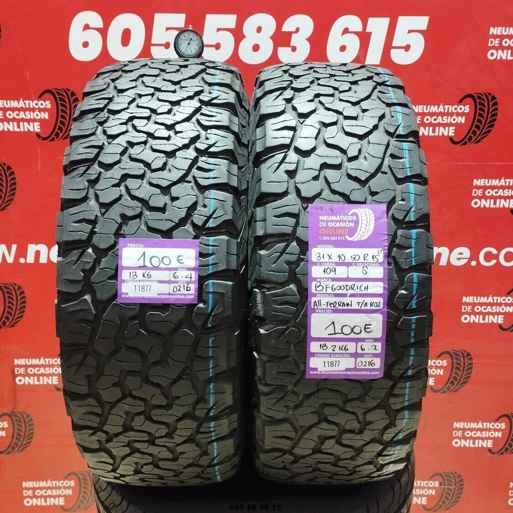 2x 31X10.50 R15 109S BFGOODRICH ALL-TERRAIN T/A K02 M+S* 6.4/6.2mm REF:11877