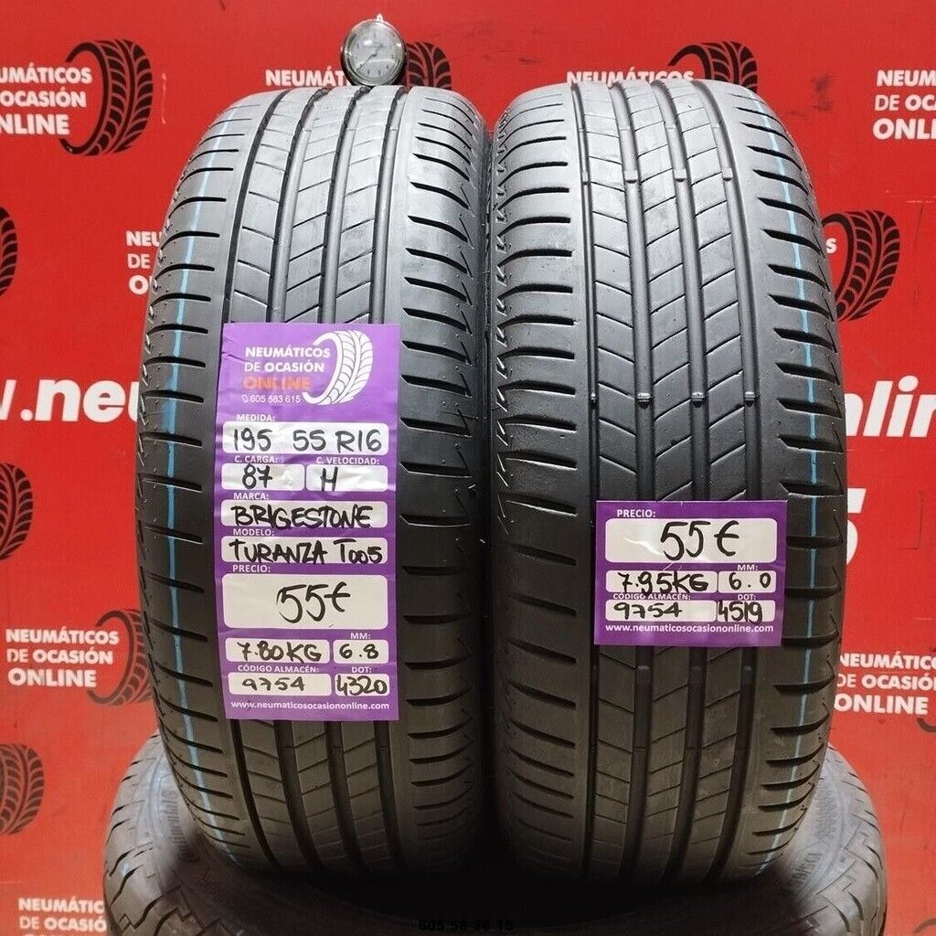 2x 195 55 16 87H BRIDGESTONE TURANZA T005 6./6.0mm REF:9754