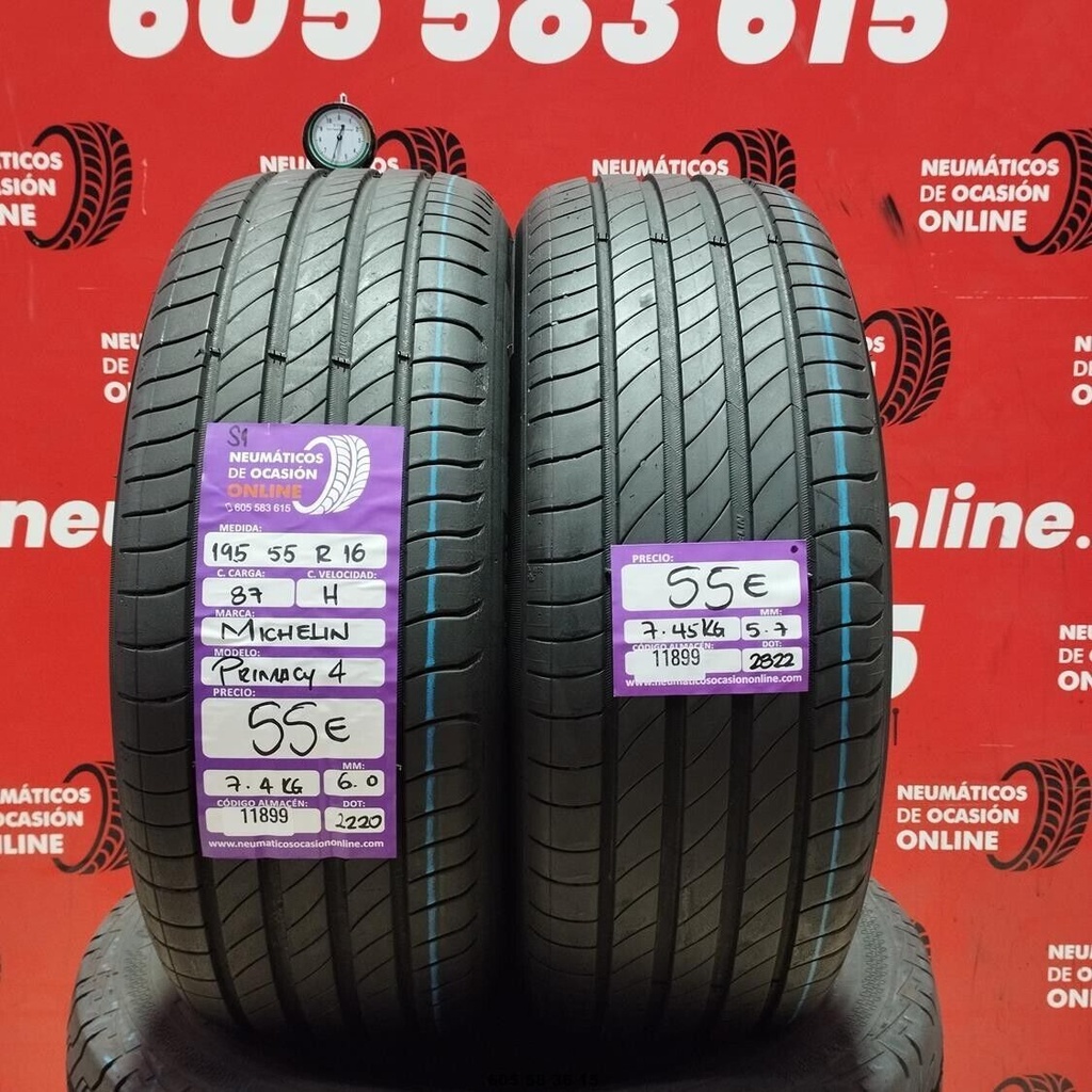 2x 195 55 16 87H MICHELIN PRIMACY4 6.0/5.7mm REF:11899