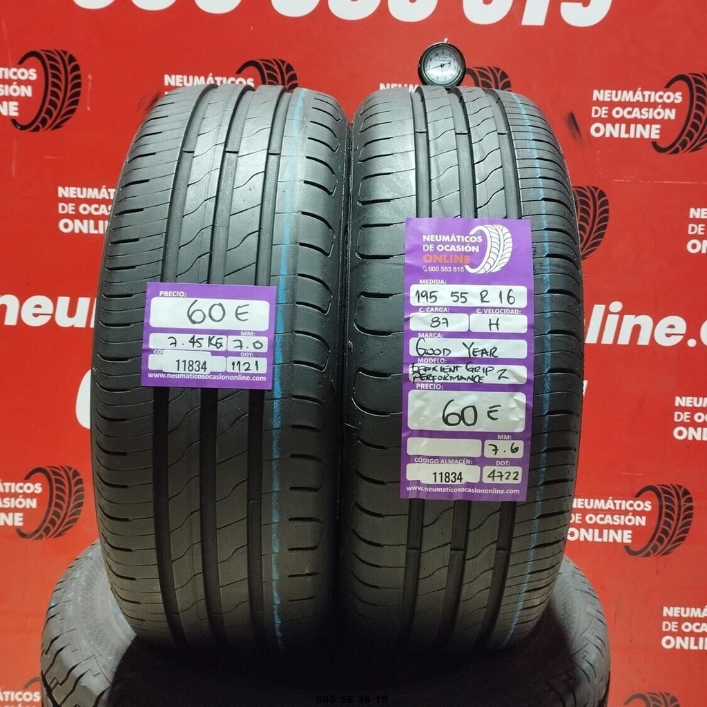 2x 195 55 16 87H GOODYEAR EFFICIENT GRIP2 7.0/7.6mm REF:11834