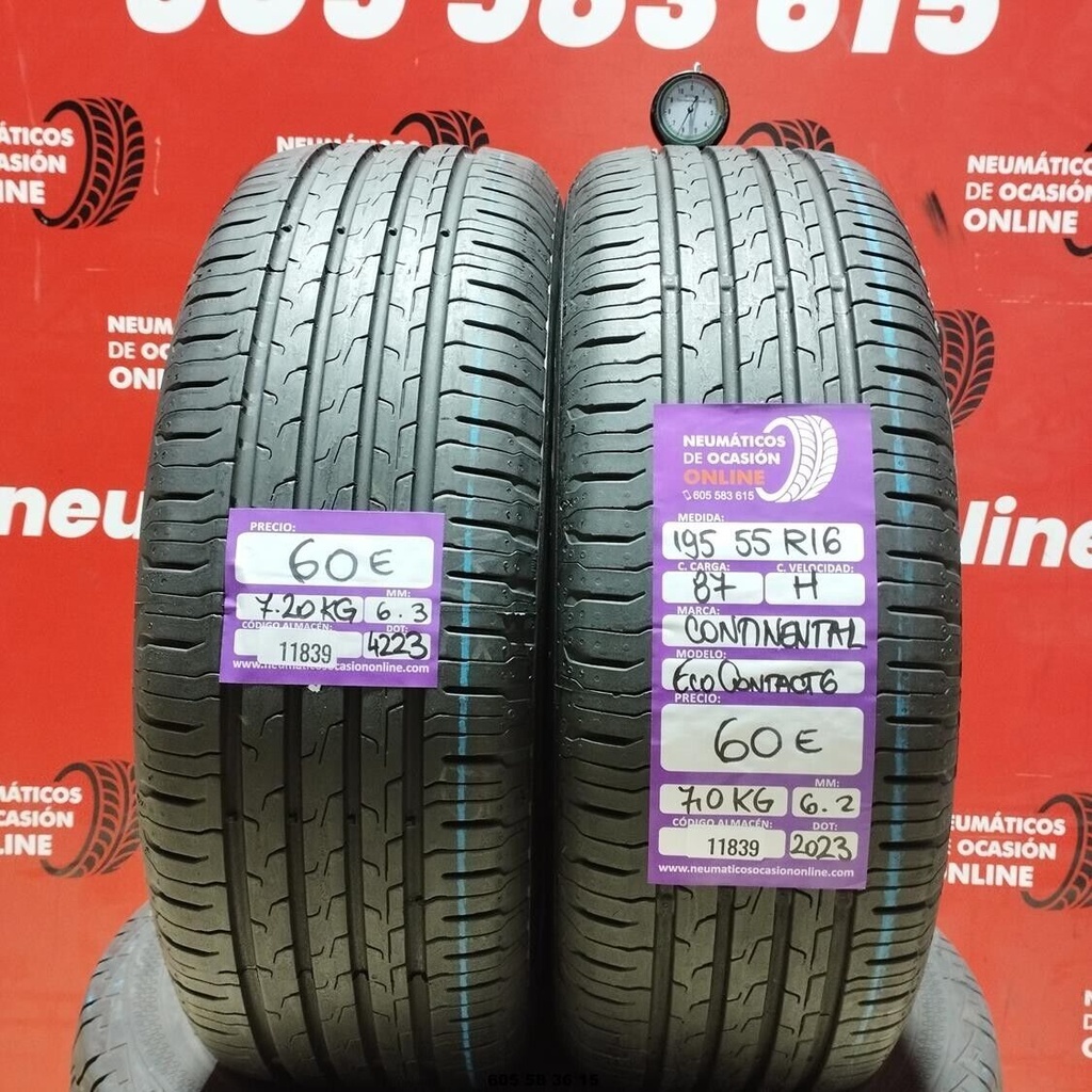 2x 195 55 R16 87H CONTINENTAL ECOCONTACT6 6.2/6.3mm REF:11839