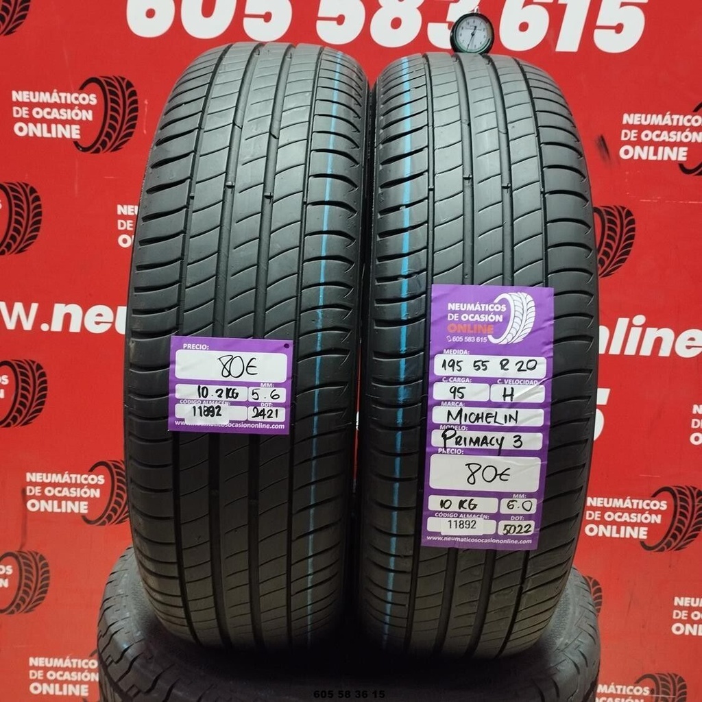 2x 195 55 R20 95H MICHELIN PRIMACY3 5.6/6.0mm REF:11892