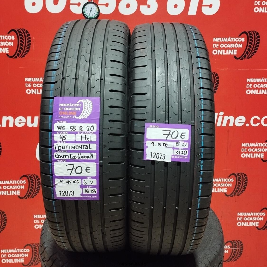 2x 195 55 R20 95HXL CONTINENTAL CONTIECO CONTACT5 6.2/6.0mm REF:12073