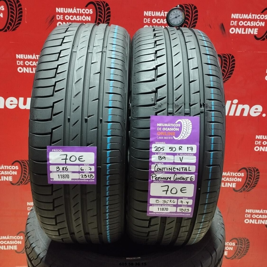 2x 205 50 R17 89V CONTINENTAL PREMIUM CONTACT6 7.5/6.7mm REF:11870