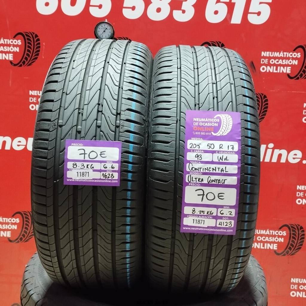 2x 205 50 R17 93WXL CONTINENTAL ULTRA CONTACT 6.6/6.2mm REF:11871