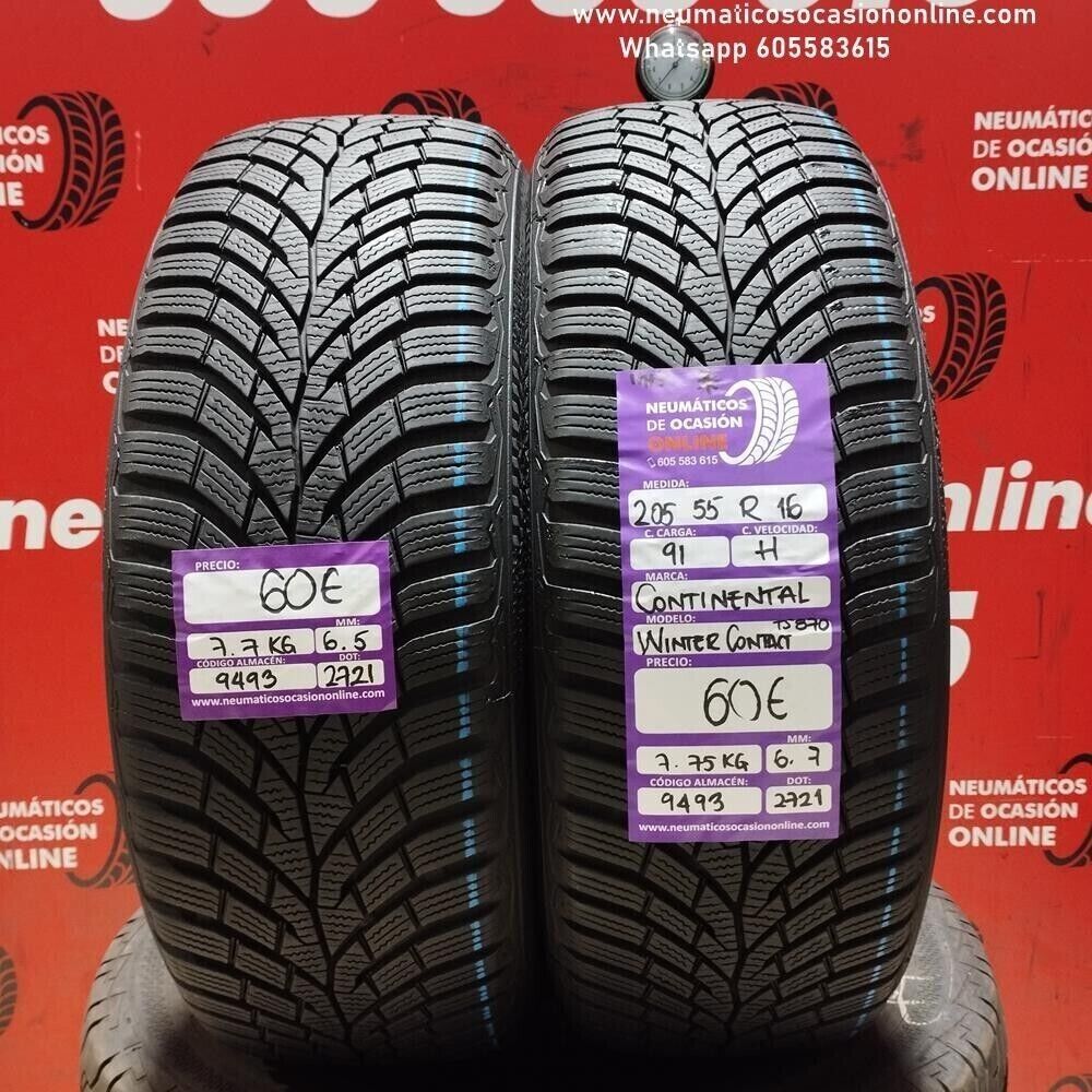 2x 205 55 R16 91H CONTINENTAL WINTER CONTACT 6.7/6.5mm REF:9493