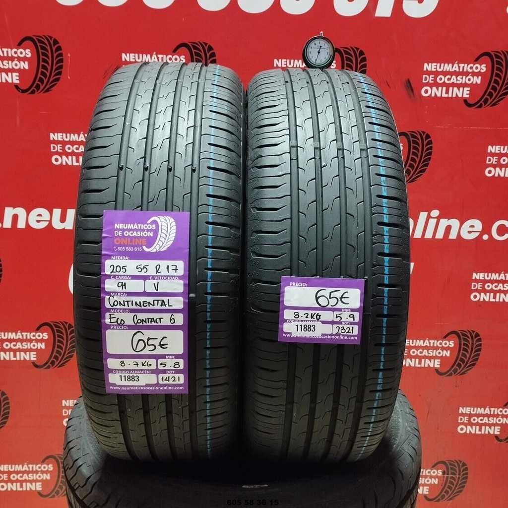 2x 205 55 R17 91V CONTINENTAL ECO CONTACT6 5.8/5.9mm REF:11883