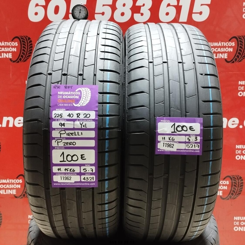 2x 225 40 R20 94YXL PIRELLI PZERO RSC RFT 5.7/5.3mm REF:11962