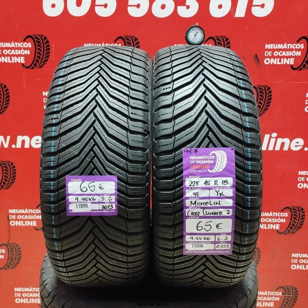 2x 225 45 R18 95YXL MICHELIN CROSS CLIMATE2 M+S* 5.6/6.3mm REF:11896