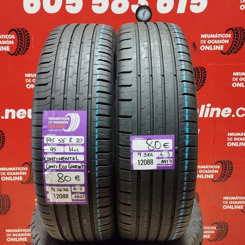 2x 195 55  R20 95HXL CONTINENTAL CONTI ECO CONTACT5 6.2/6.3mm Ref:12088