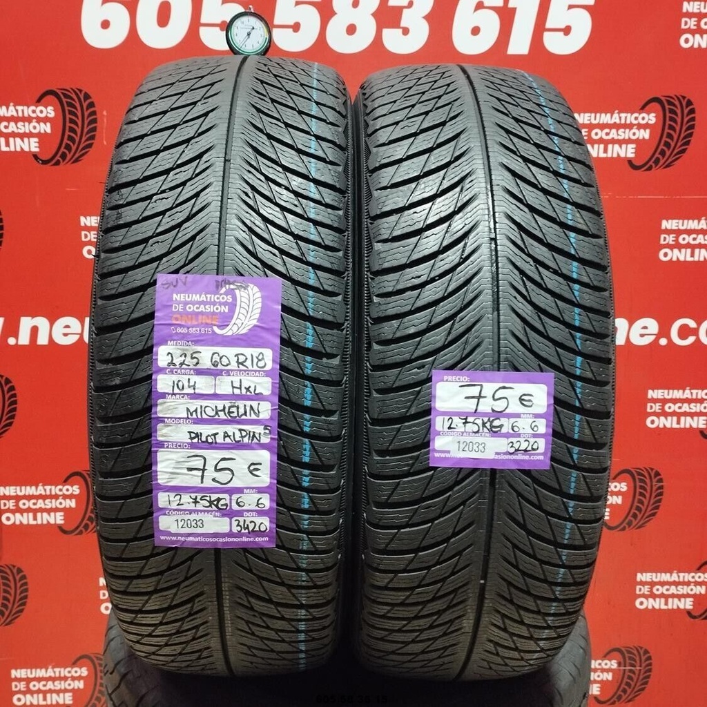 2x 225 60 R18 104HXL MICHELIN PILOT ALPIN5 SUV M+S* 6.6/6.6mm REF:12033