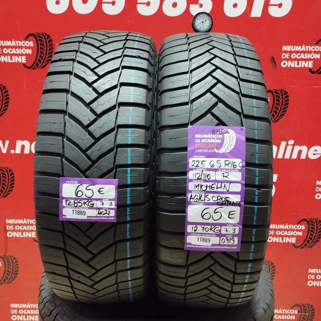 2x 225 65 R16C 112/110R MICHELIN AGILIS CROSS CLIMATE M+S* 7.3/7.3mm REF:11889