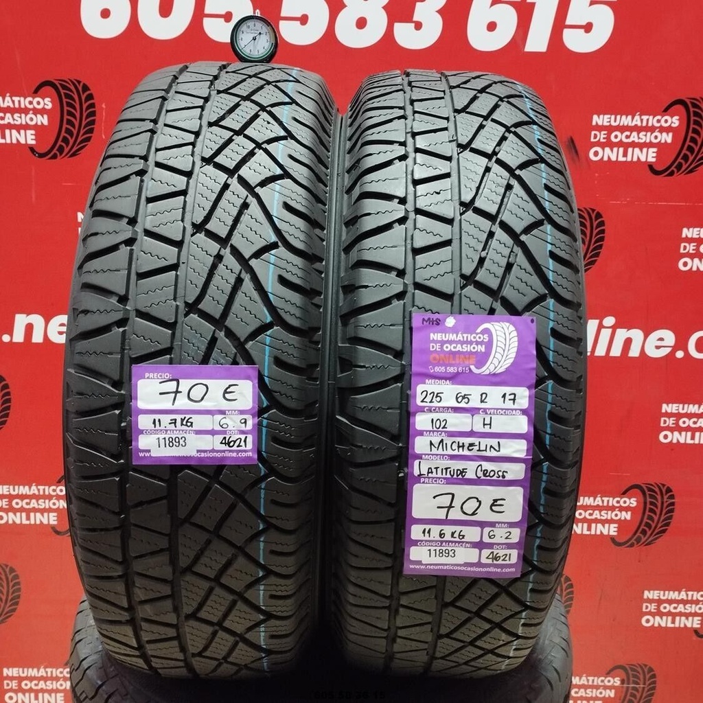 2x 225 65 R17 102H MICHELIN LATITUDE CROSS M+S 6.9/6.2mm REF:11893