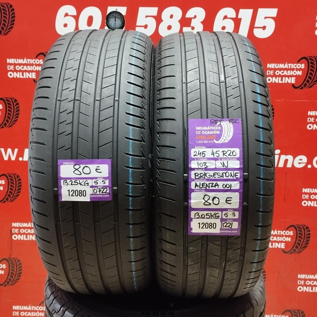 2x 245 45 R20 103W BRIDGESTONE ALENZA 001 RFT RSC 5.3/5.5mm REF:12080