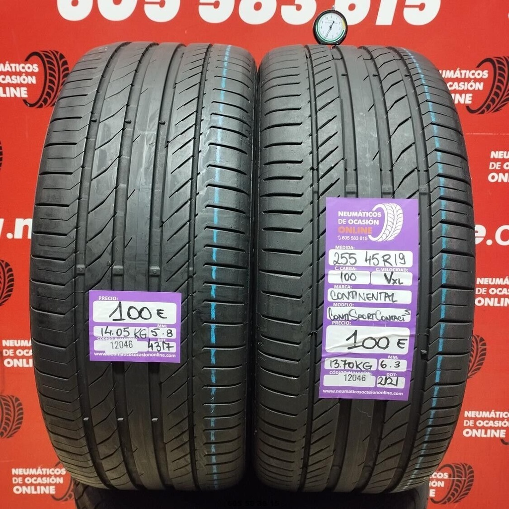 2x 255 45 R19 100VXL CONTINENTAL CONTISPORT CONTACT5 5.8/6.3mm REF:12046