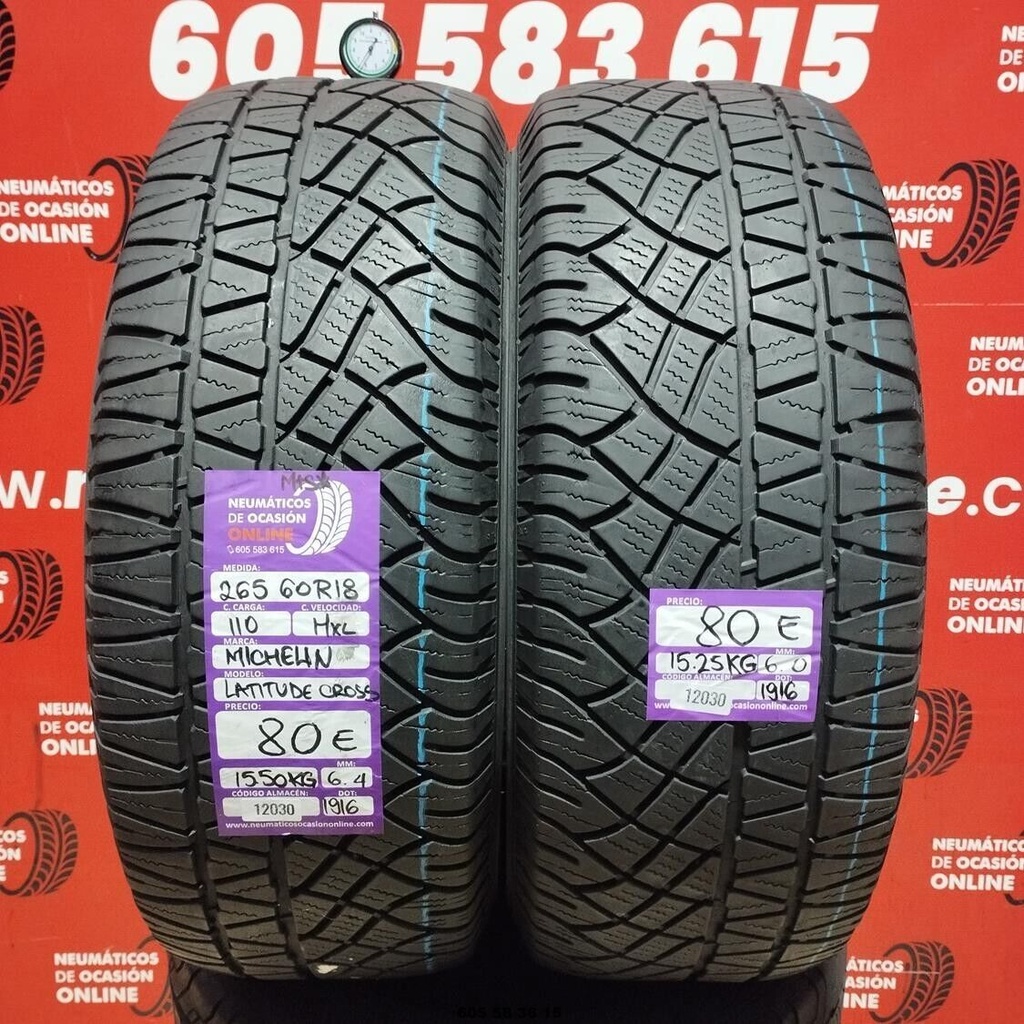 2x 265 60 R18 110HXL MICHELIN LATITUDE CROSS 6.4/6.0mm REF:12030