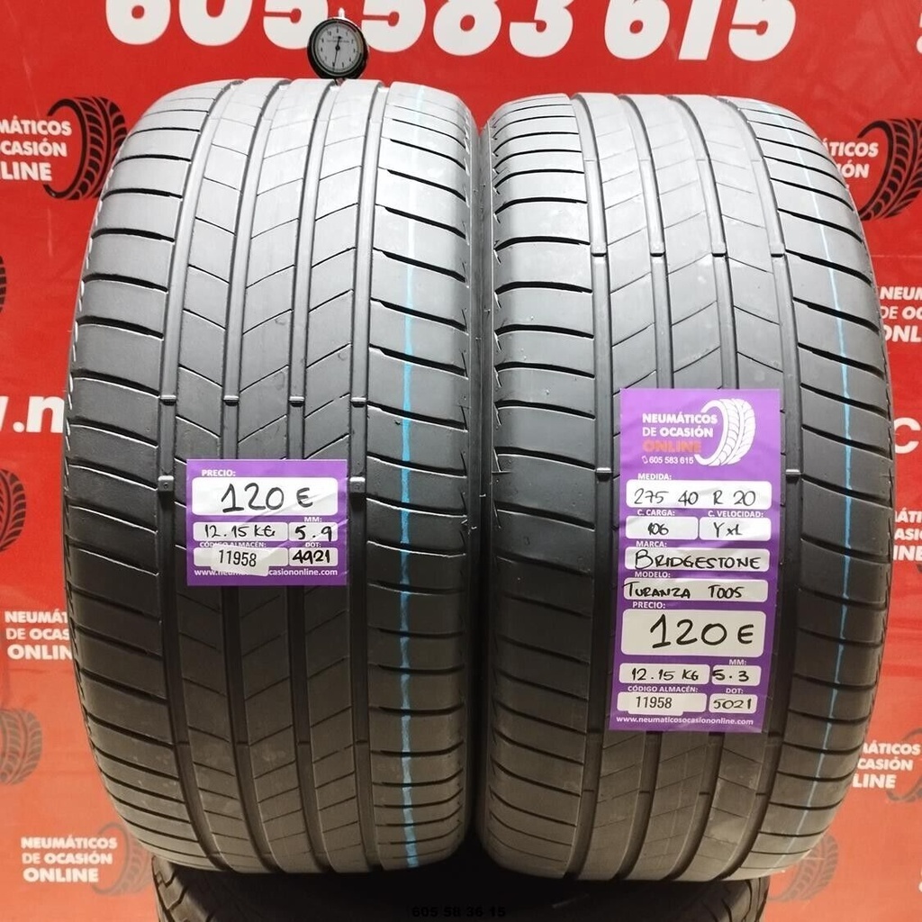 2x 275 40 R20 106YXL BRIDGESTONE TURANZA T005 5.3/5.9mm REF:11958